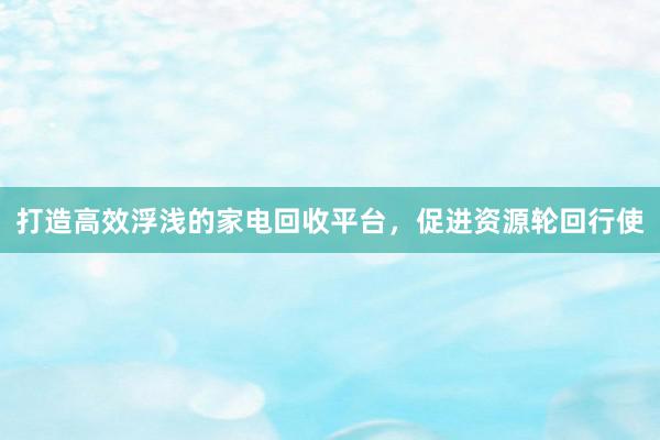 打造高效浮浅的家电回收平台，促进资源轮回行使